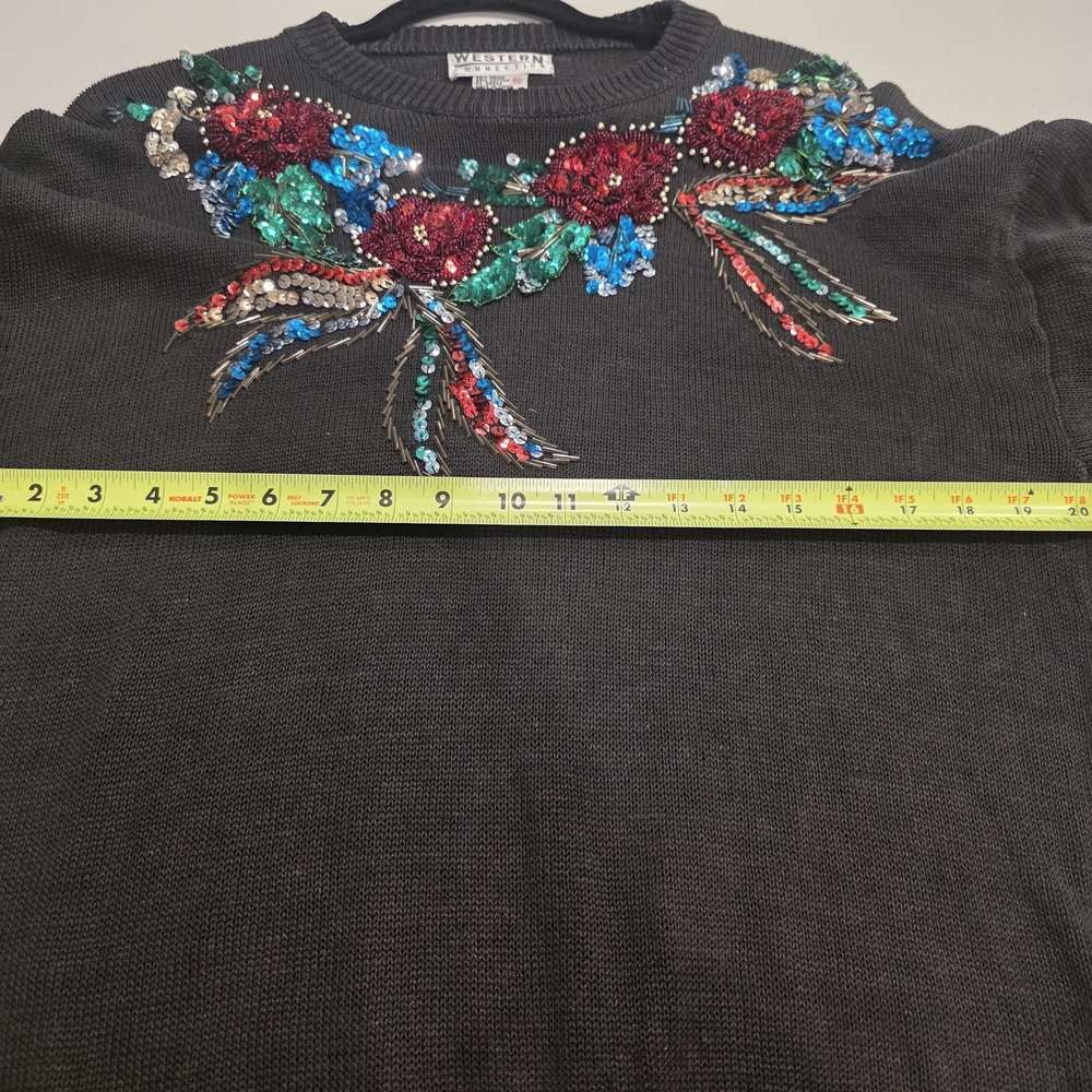 Western Connection Black Sequin Floral Sweater - Picture 9 of 11
